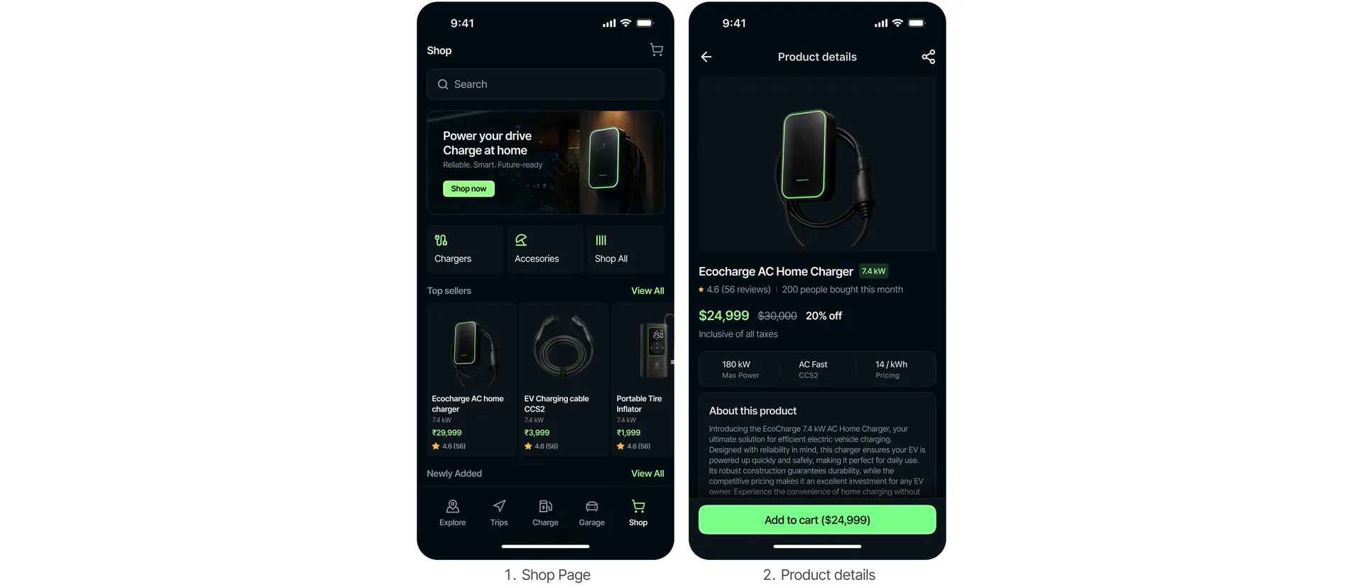 Shop flow screens